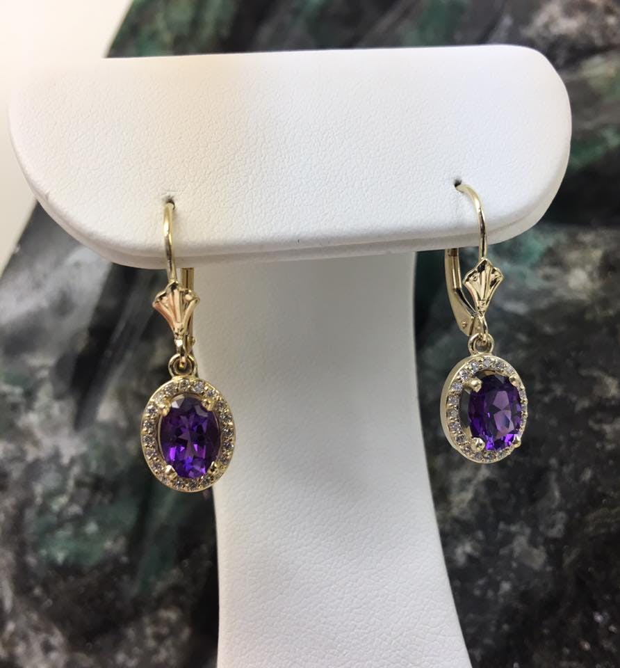 custom amethyst earrings with diamond accents
