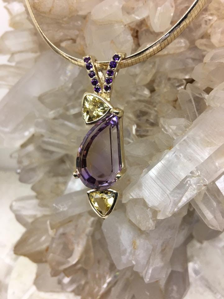 custom Ametrine necklace with Golden Beryl and Amethyst accents